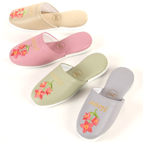 花刺繍 合皮スリッパ - 画像1