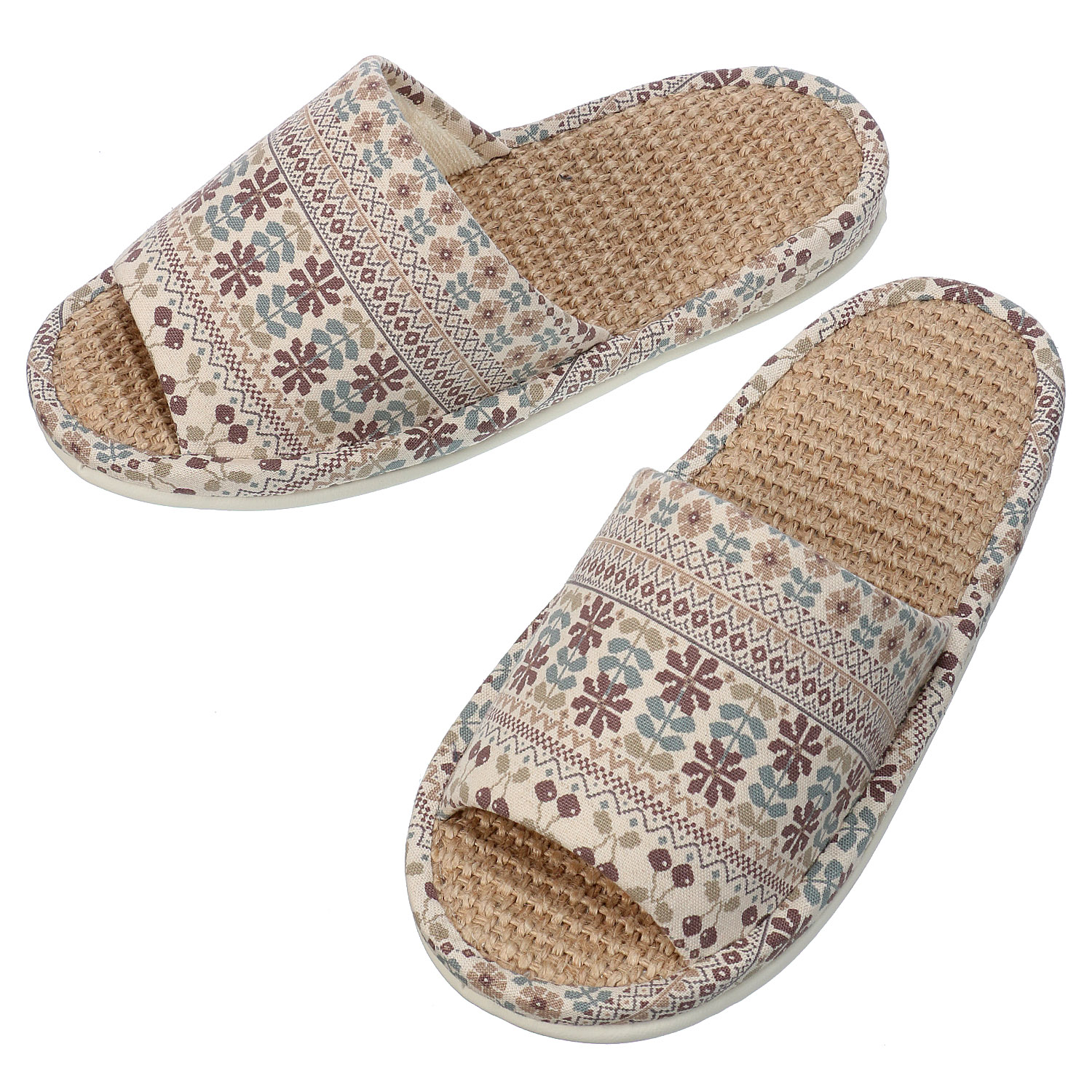 ノルディックフラワー麻中スリッパ - 画像1