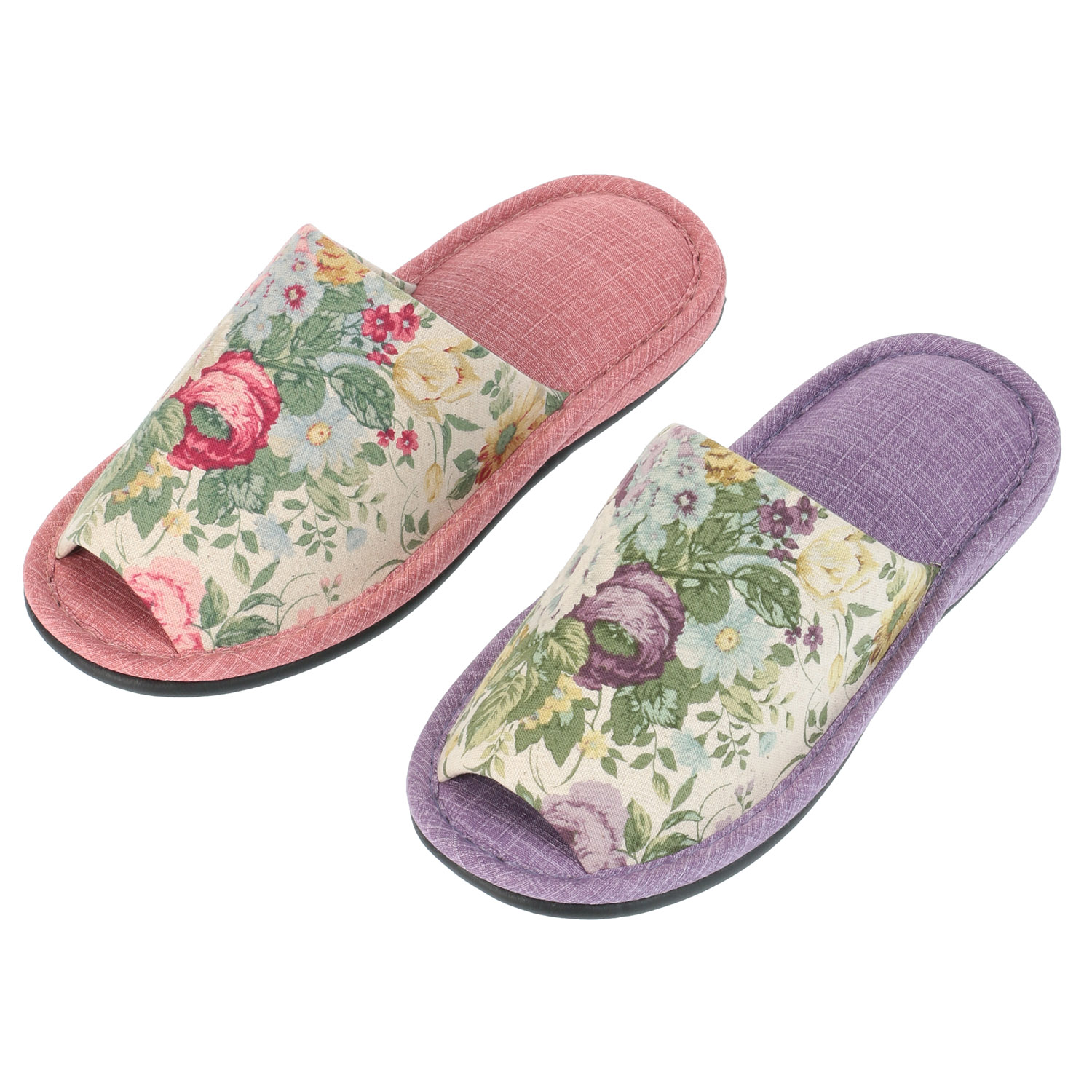 麻プリント花束外縫いスリッパ - 画像1
