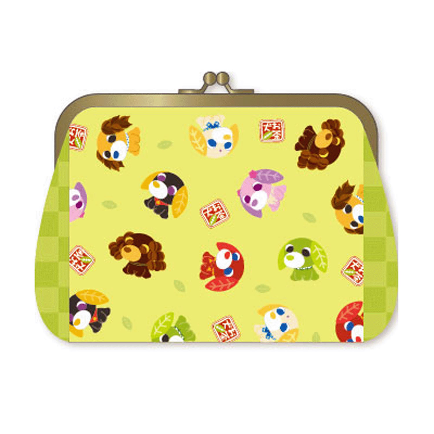 お茶犬 ちりめん風がまぐちポーチ 全員