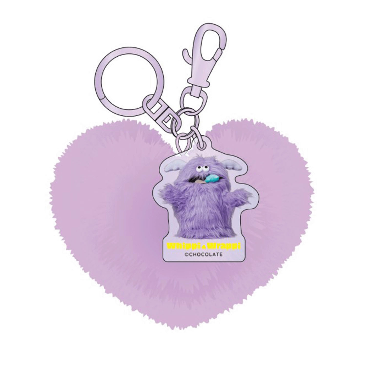 ホイッピ＆ラッピ ハート型ファーキーホルダー パープル