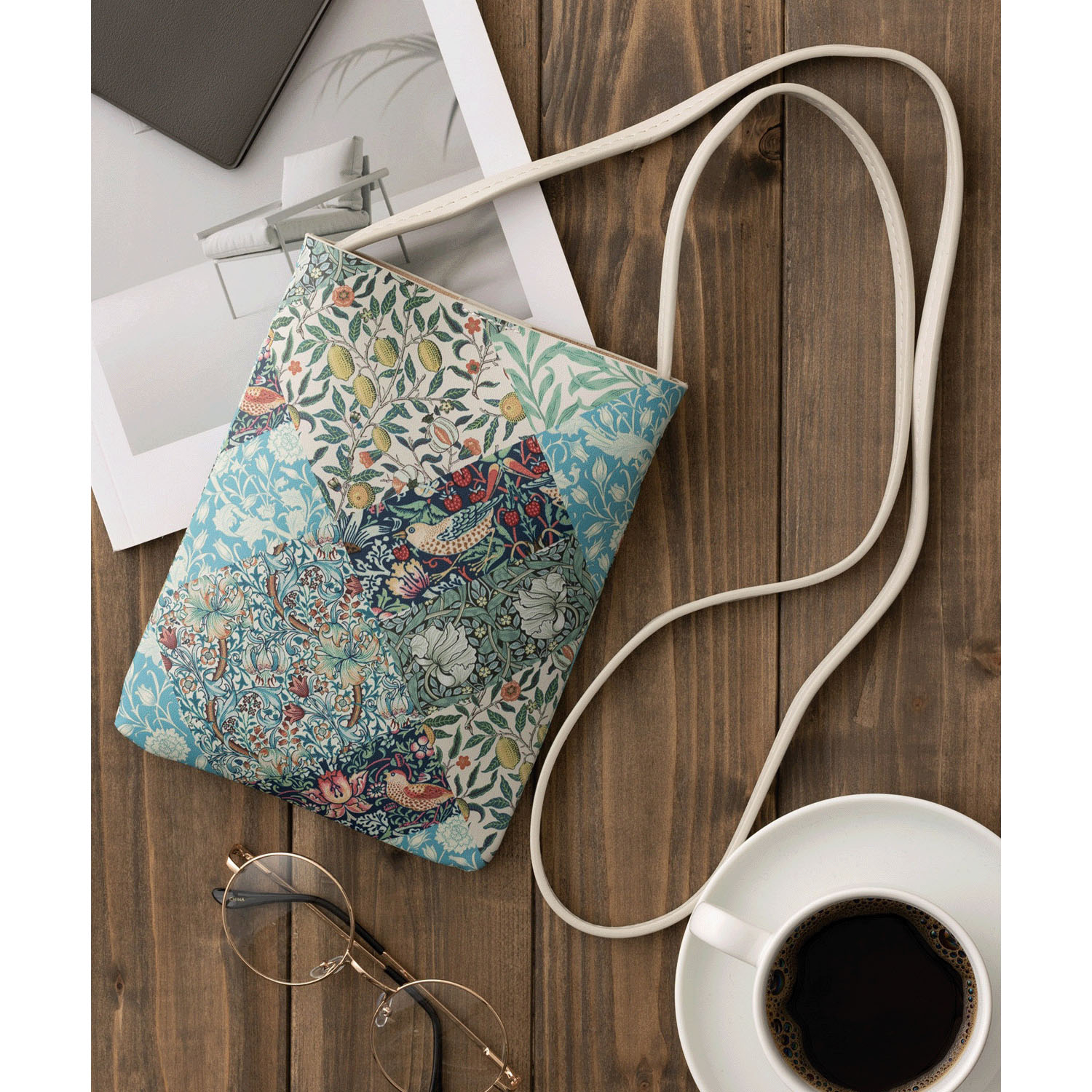 ウィリアムモリス柄 PUレザーミニショルダーバッグ サコッシュ - 画像2