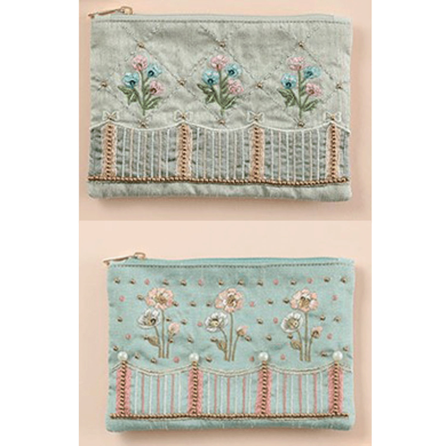 ビーズ 刺繍 ティッシュポーチ - 画像1