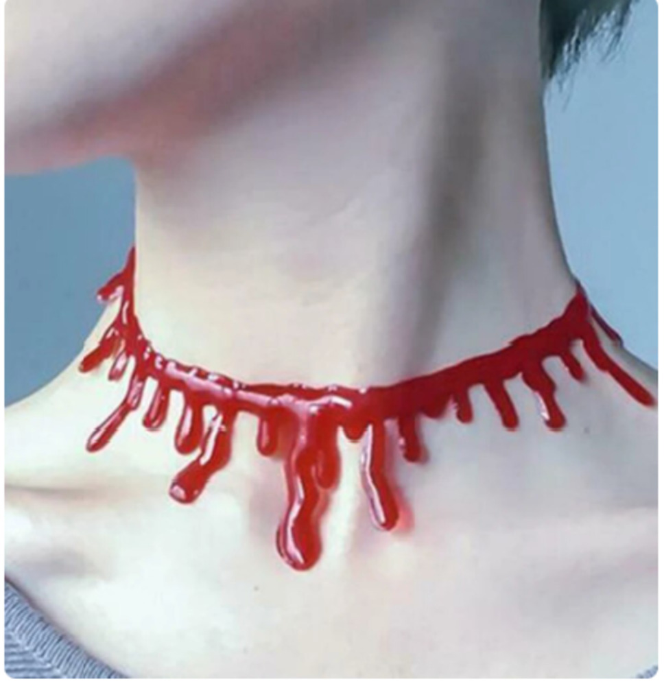 吸血鬼コスプレ2点セット（ネックレス+付け歯）血のりネックレス ハロウィン コスプレ メタル ロック 付け歯