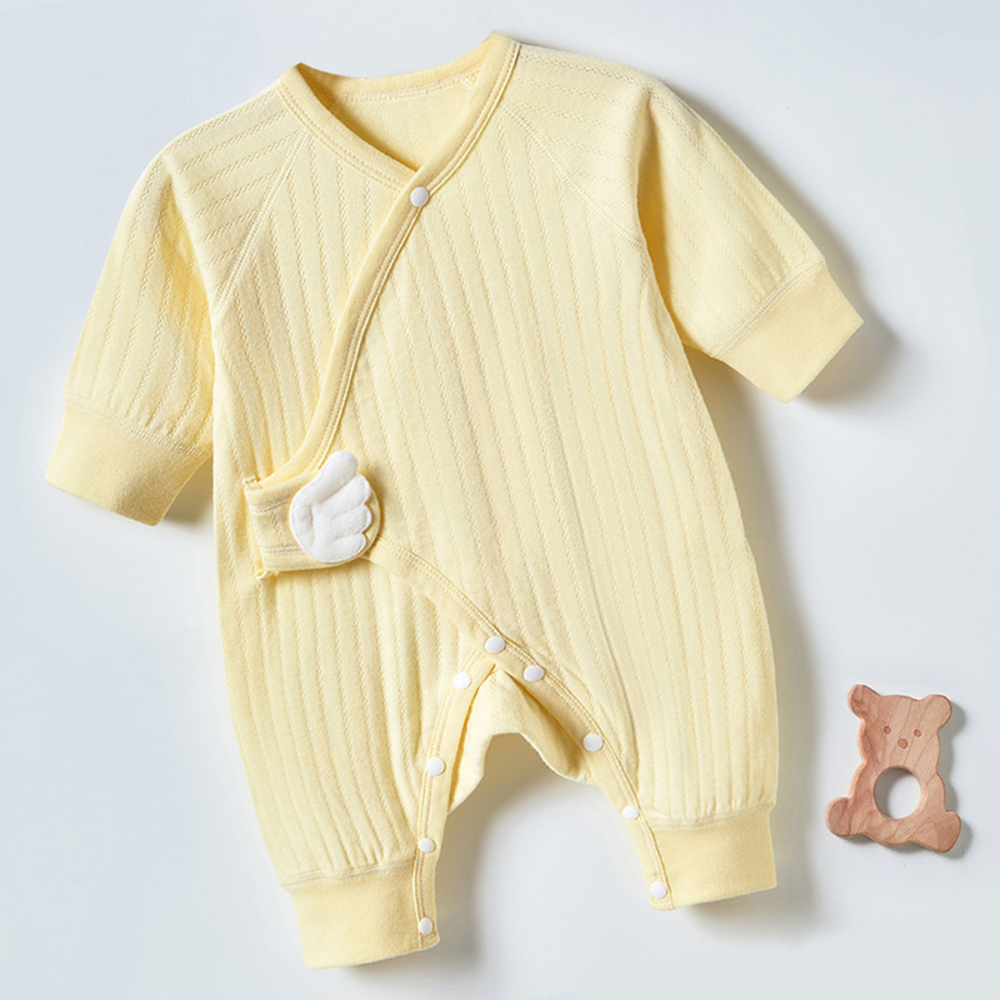 ベビー服 子供服 新生児 100%コットン 綿 カバーオール 男の子 女の子 天使の羽根 ロンパース 連体服 | 黄色-66cm