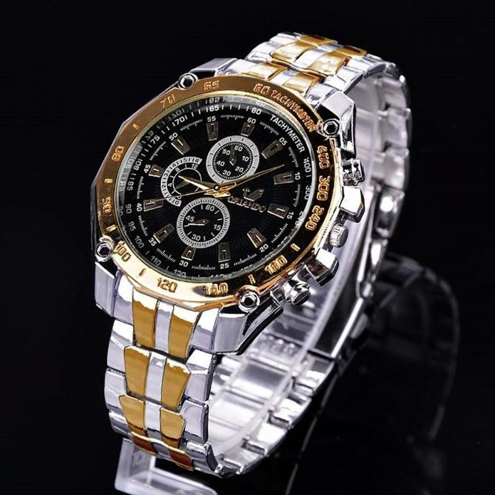時計 メンズクォーツ腕時計 ステンレス鋼 男性時計 高級 ビジネス メンズ時計 腕時計 父の日 ギフト | 黒×ゴールド