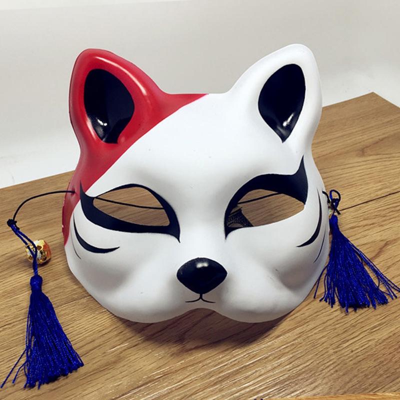 ハロウィン 狐のお面 マスク 仮面 プラ製 コスプレ ハーフマスク マスカレード パーティー 狐面 | 赤ｘ黒隈取