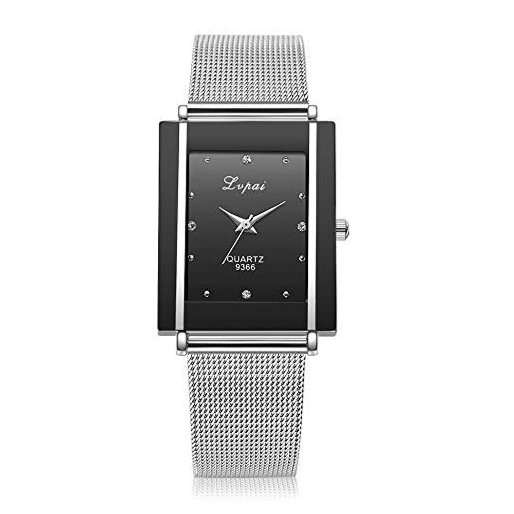  レディース腕時計 クォーツ スリム ファッション ビジネス カジュアル 長方形 ラインストーン  | バリエーション:ブラック