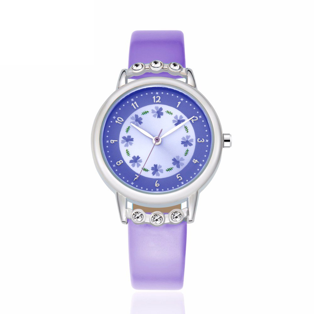 子供の腕時計 カジュアル ファッション かわいい 花 学生 女の子 生活防水 PUレザーストラップ クォーツ時計 卒園祝い 入学祝い 卒業祝い | 紫
