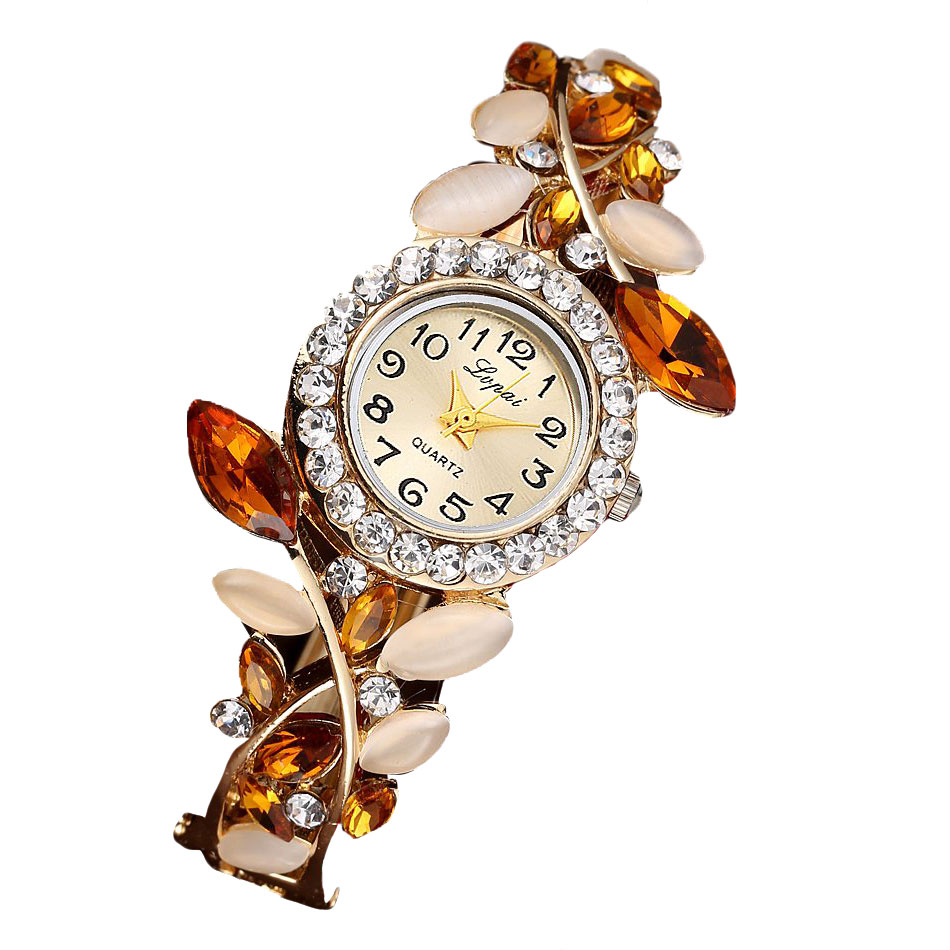 Lvpaiファッションヴィンテージ女性　ドレス時計カラフルなクリスタルの女性のブレスレット　腕時計カジュアル | ゴールド