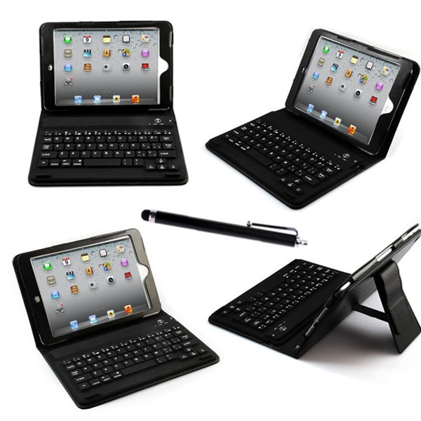 ソフト iPad miniケース ワイヤレスBluetoothキーボード付き PUレザースタンドケースカバーiPadミニ 1 2 3 4 スタイラスペン  | ブラック