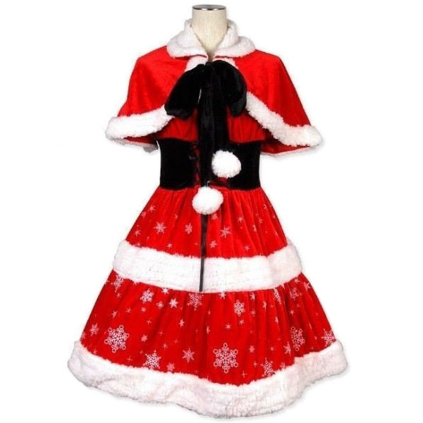 レディース サンタ 衣裳 ケープ付クリスマスワンピース 雪の結晶柄　コスプレ 仮装