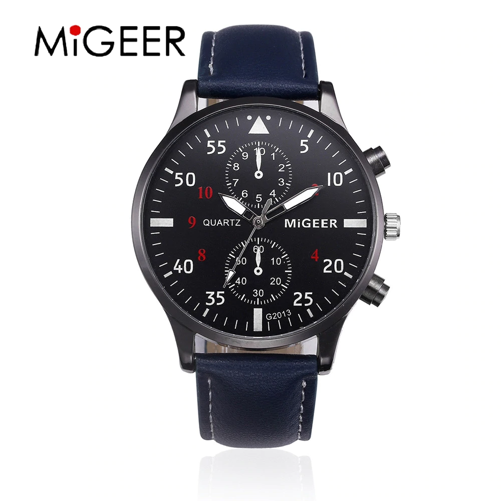 MIGEER 腕時計 2020 メンズ ファッション カジュアル ウォッチ 高級 レザー ビジネス | バンド紺×盤面黒