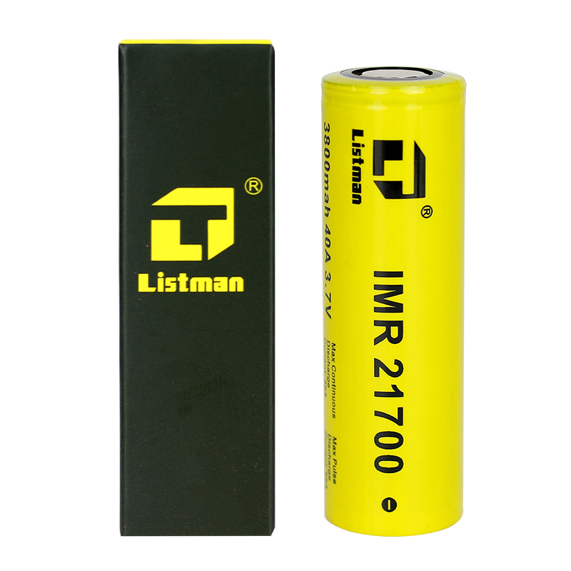 リストマン Listman IMR 21700 3800mAh 40A Flat Top リチウムイオン充電式バッテリー | 2個セット