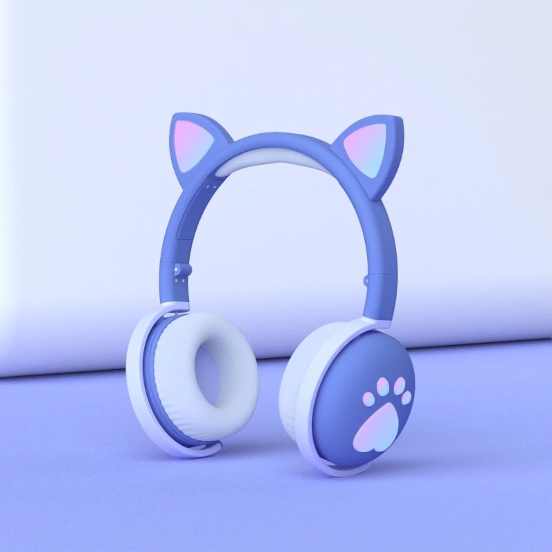 Aikswe ヘッドフォン bluetooth グローイング かわいい led 猫耳 女の子 ギフト 子供 ヘッドセット ワイヤレス ハイファイステレオ 低音 3.5 ミリメートル | ブルー