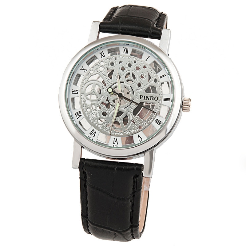 高級ファッション カジュアルレザー メンズスケルトン 腕時計 ドレス腕時計 | シルバー