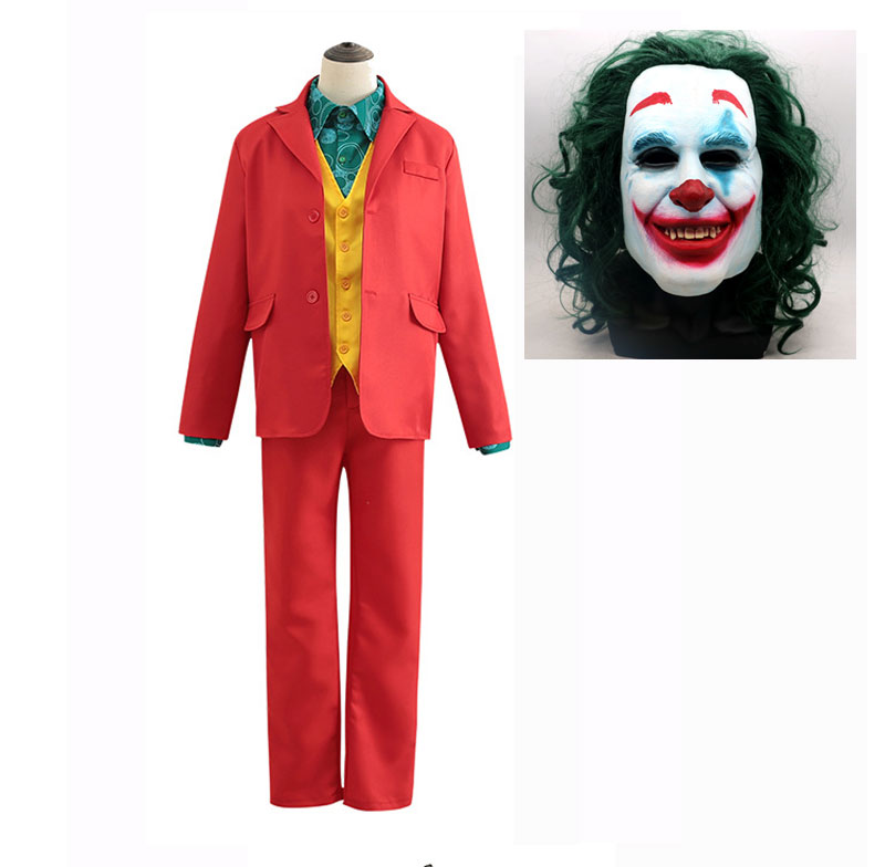 ハロウィン ジョーカー Joker アーサー フレック なりきりセット スーツ ベスト Ｙシャツ ウィッグ付きマスク コスプレ4点セット 忘年会 パーティー | L
