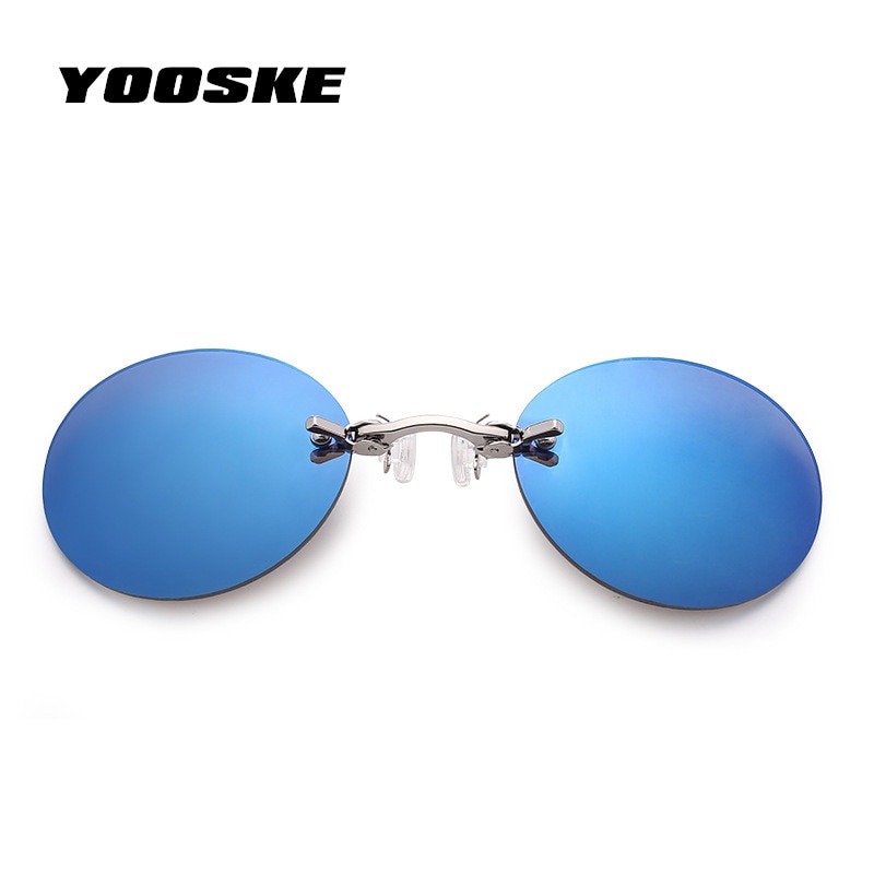 YOOSKE メンズ ノーズ サングラス ケース 無し 小型 円形 クリップ アイウェア ギフト 父の日 | 青