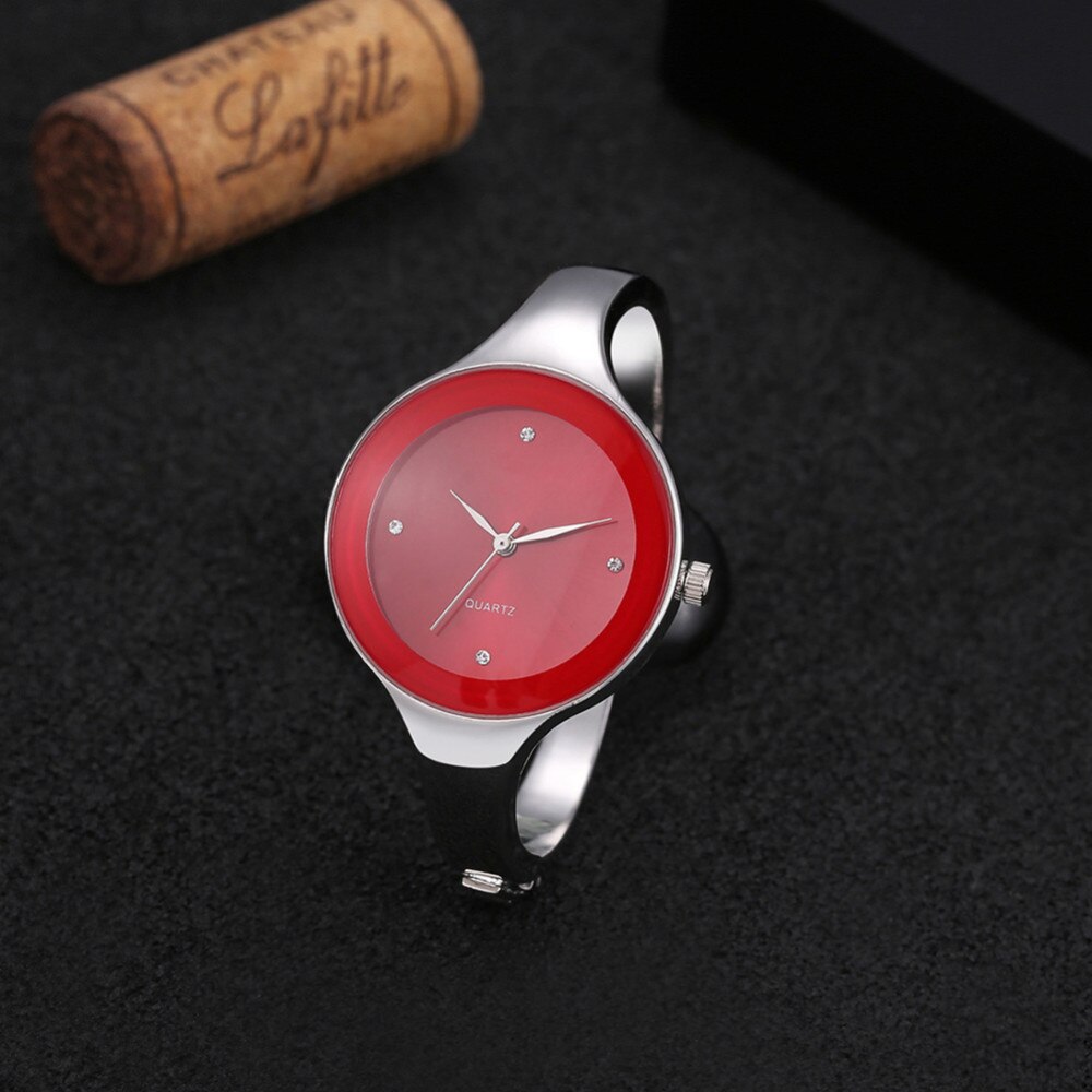 ブレスレット 腕時計クリスタル ドレスレディースファッション Stailessスチールラウンドダイヤルユニーク クォーツ時計 montres | 赤
