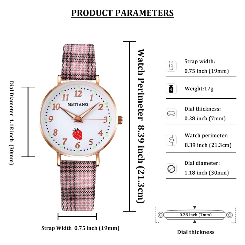 だま屋 腕時計 レディース チェック柄 いちご かわいい オシャレ ファッション時計 女性 アナログ A-1F2(ブラック)