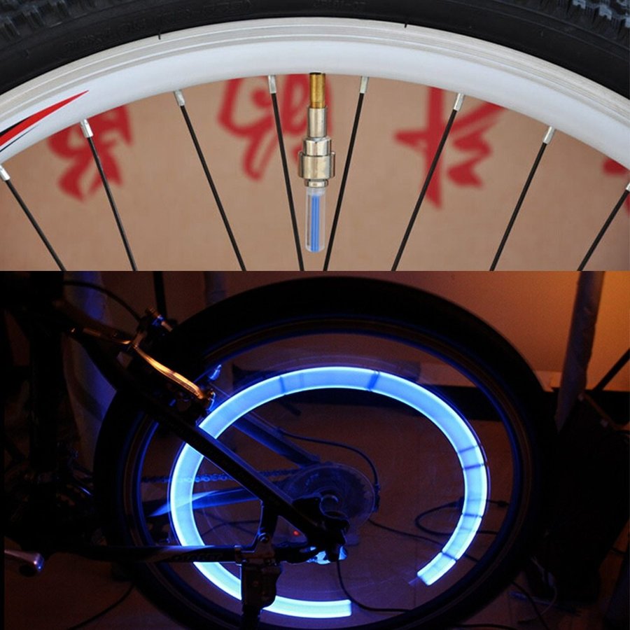 自転車 タイヤバルブ LEDライト バッテリーなし バイク ライト マウンテン ロードバイク LEDSタイヤ キャップ ホイール スポーク LEDライト | 青