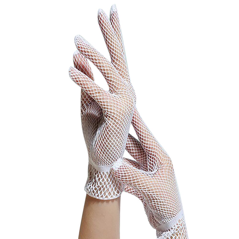 レディース メッシュ 網タイツ手袋 結婚式 5本指 ショートレース手袋 薄い ダンス レトロパーティー 手袋|女性  | 白い