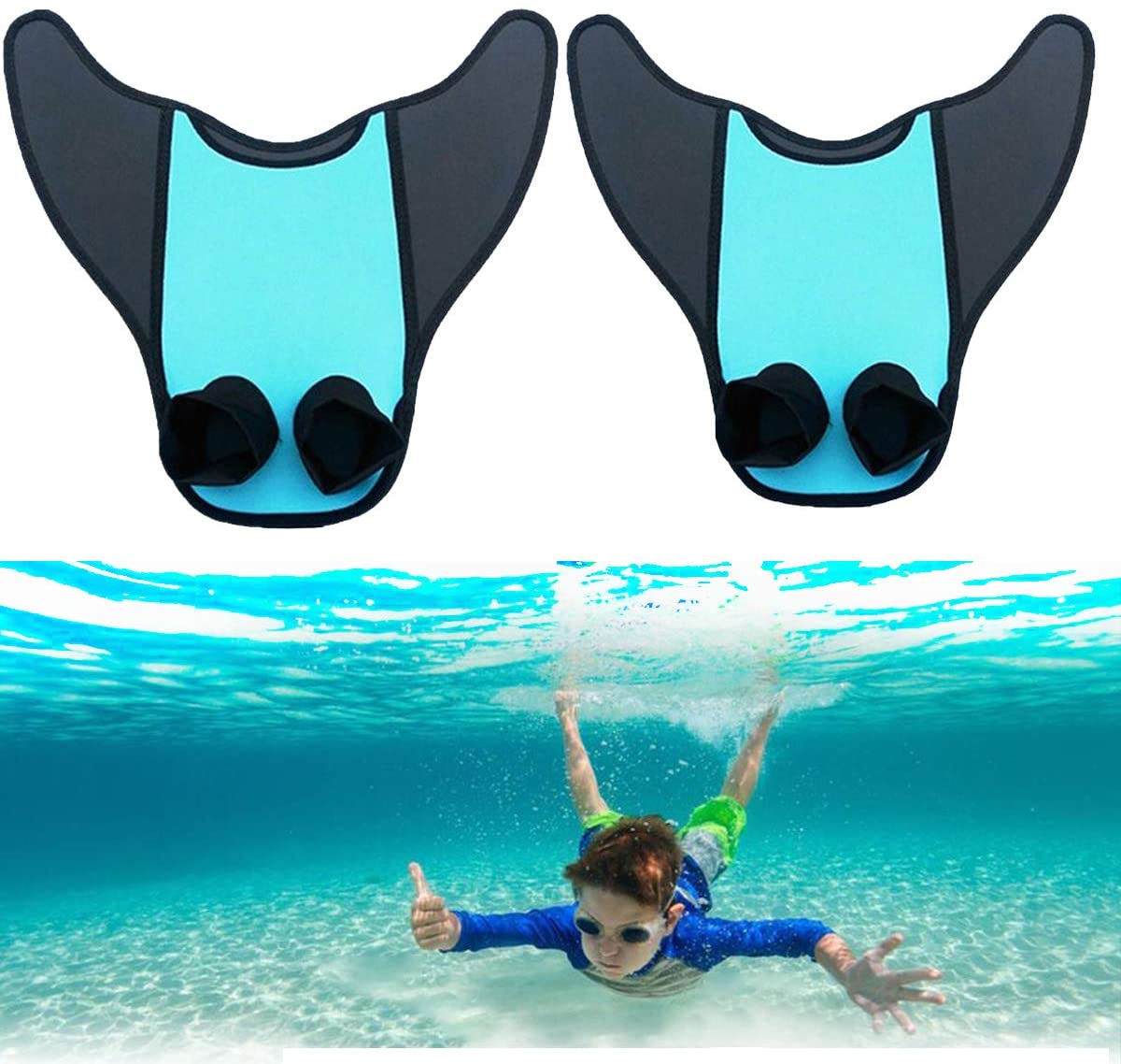 プールフィン フットフィン スイミングフィン マーメイドテール ダイビングフリッパー 水中 シュノーケリング 大人/子供 フレキシブルコンフォートポータブル|スイミングフィン|  | 青 - 大人