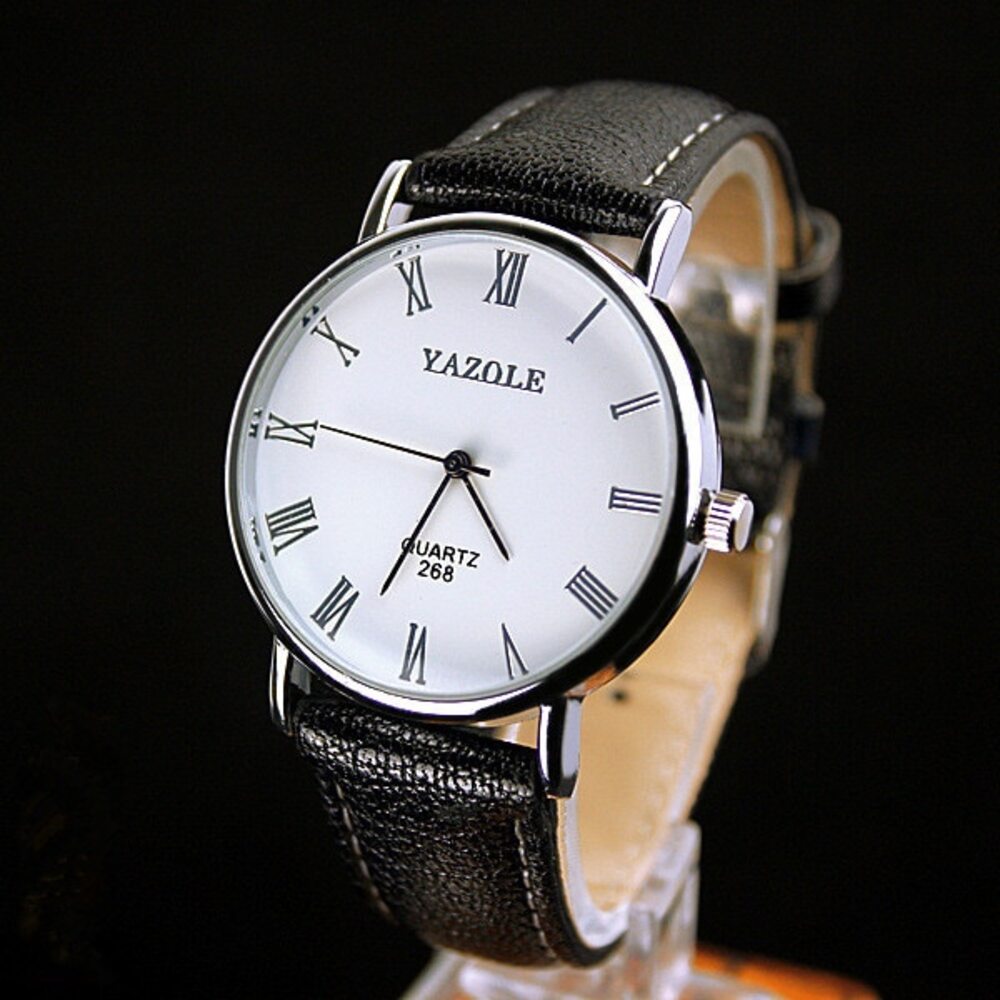 ヤゾール クォーツ時計 メンズ ファッション カジュアル ビジネス レザーストラップ メンズ時計 腕時計 父の日 | 白×黒