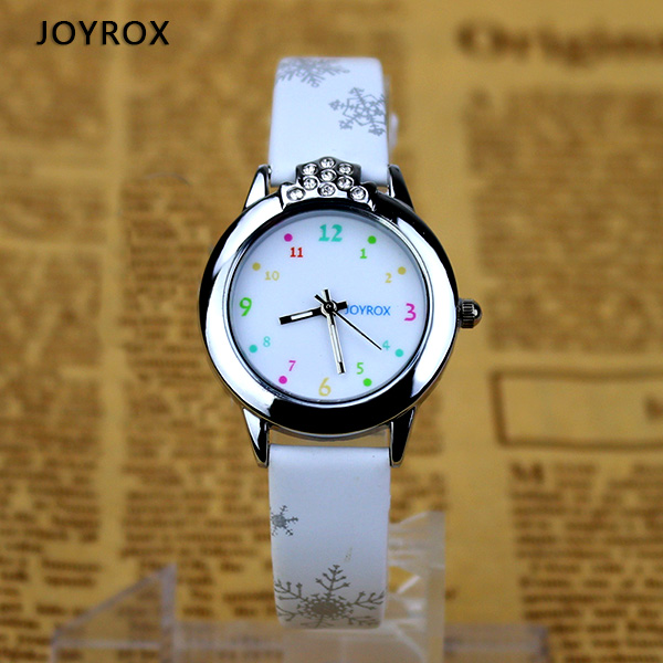JOYROX 6色 子供の腕時計 雪の結晶 キッズ 女の子 男の子 高品質のレザーストラップ 時計 卒園祝い 入学祝い 卒業祝い かわいい | 白