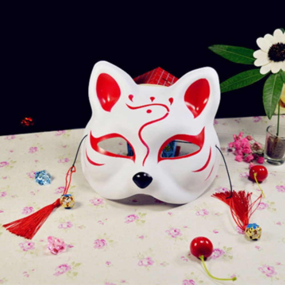 ハロウィン 狐のお面 マスク 仮面 プラ製 コスプレ ハーフマスク マスカレード パーティー 狐面 | 赤ライン模様