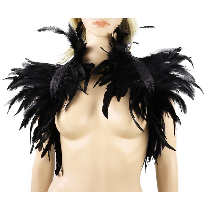 ハロウィン フェザースカーフ 鳥の羽 付け襟 ショール ゴシック 烏 カラス コスプレ 悪魔 肩パット 衣装 パーティー ショルダーストラップ | 黒