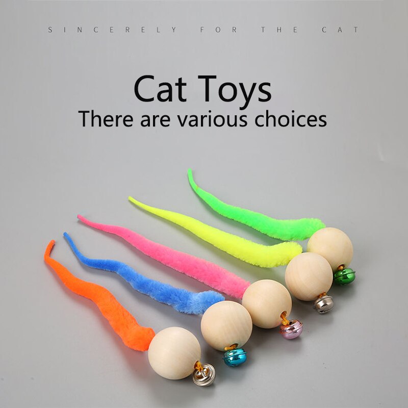1個 猫のおもちゃ ウッドビーズ 木製ビーズ 蛇のしっぽ カラフル 鈴付き ランダムカラー ペットのおもちゃ 猫 | ランダムカラー