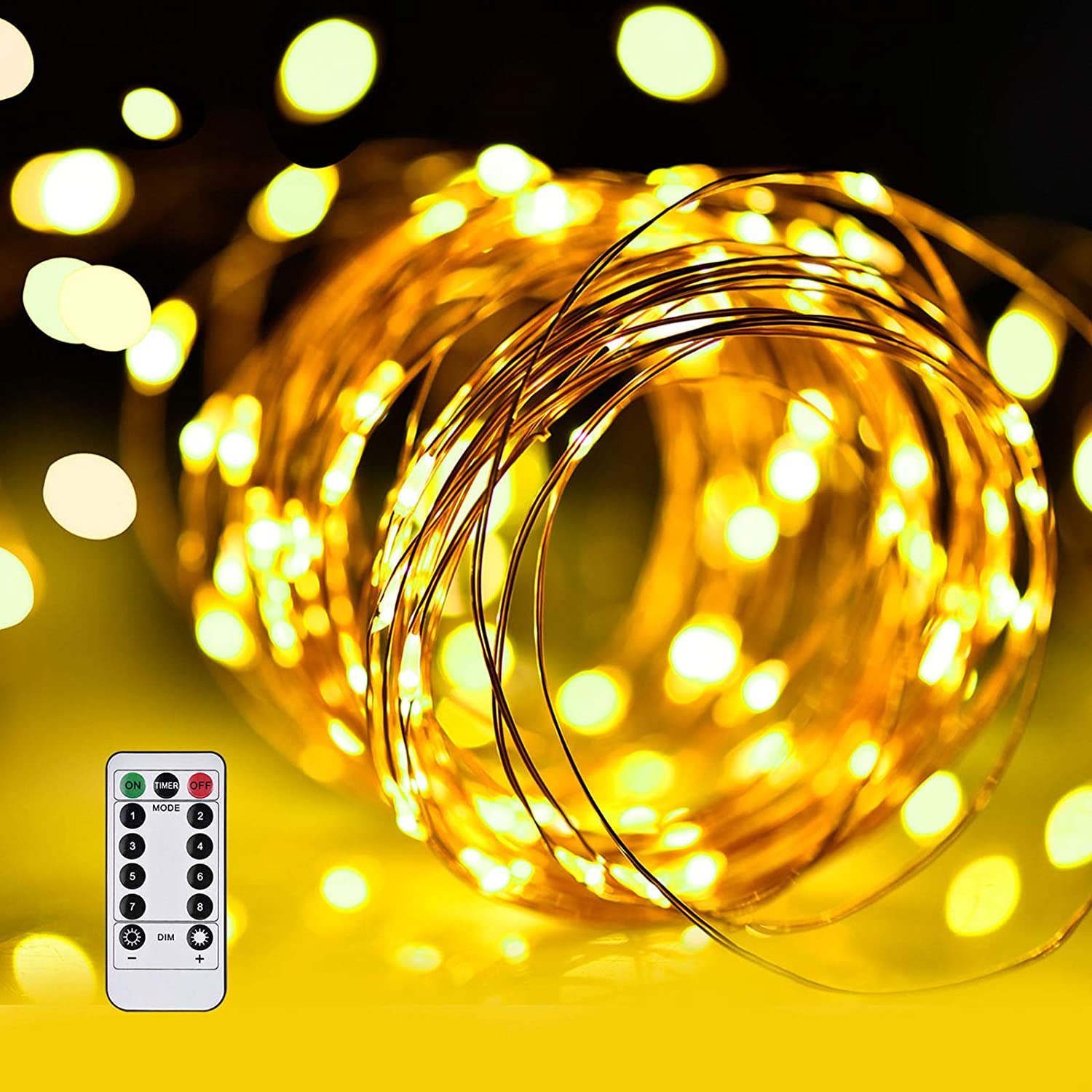LED イルミネーション ライト 100球 10m クリスマス 屋外 屋内 兼用 電池式 8パターン 調光可能 | 暖色