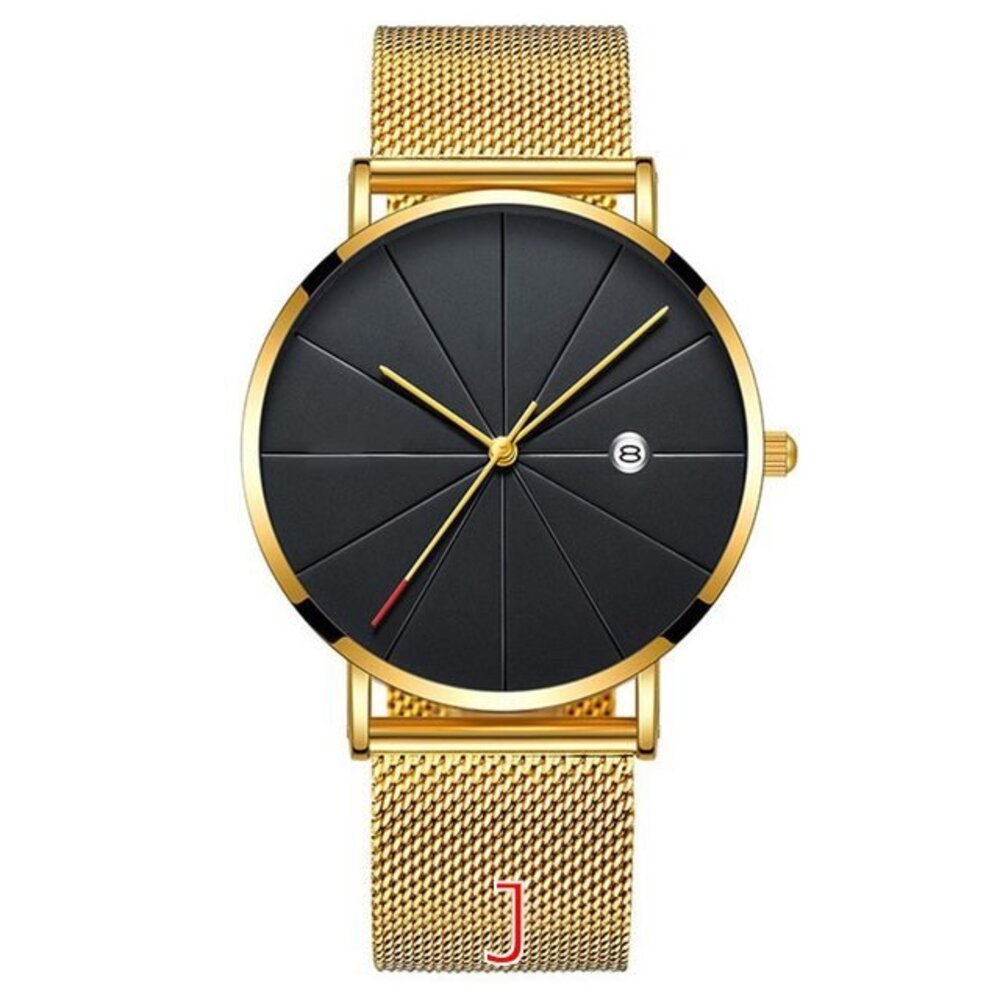 超薄型メンズウォッチ ステンレススチール メッシュバンド クォーツ腕時計 メンズ時計 シンプルなデザイン ファッション | ゴールド