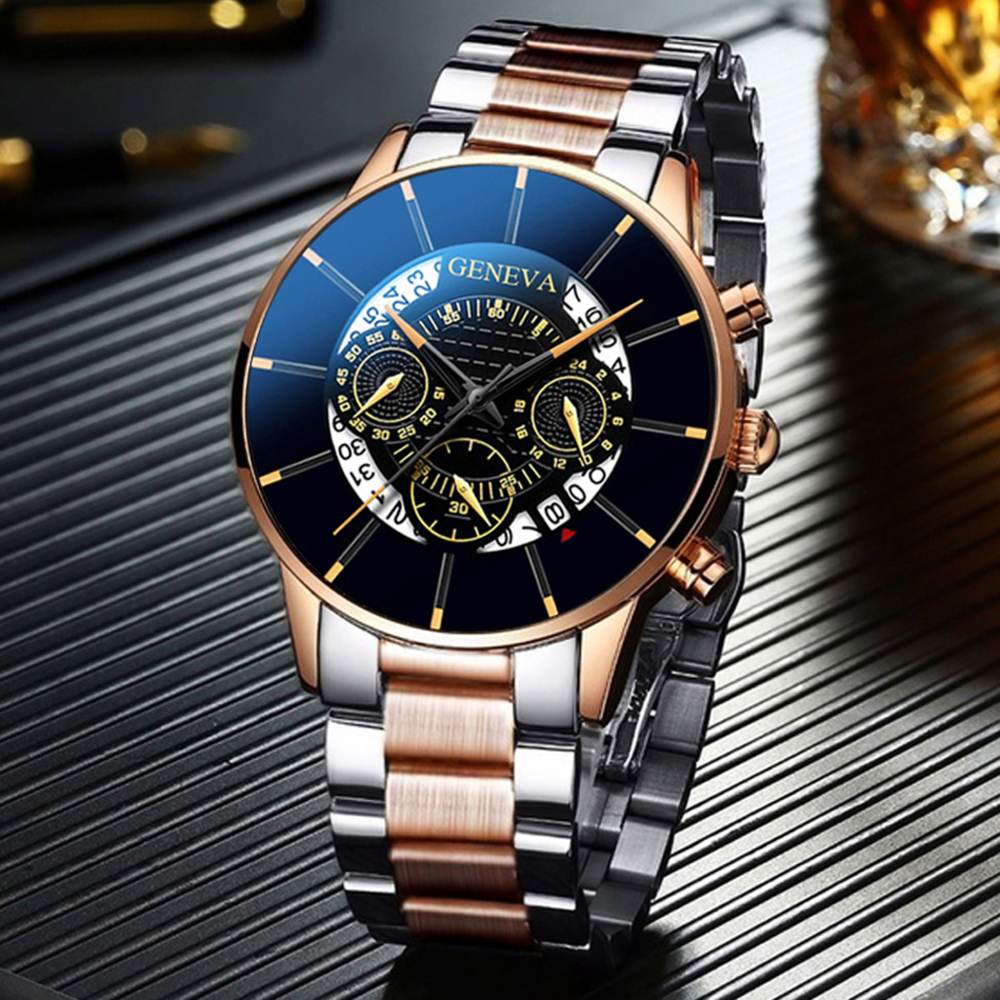 男性 ステンレス鋼 高級時計 カレンダークォーツ時計 メンズ腕時計 | シルバーゴールドブラック