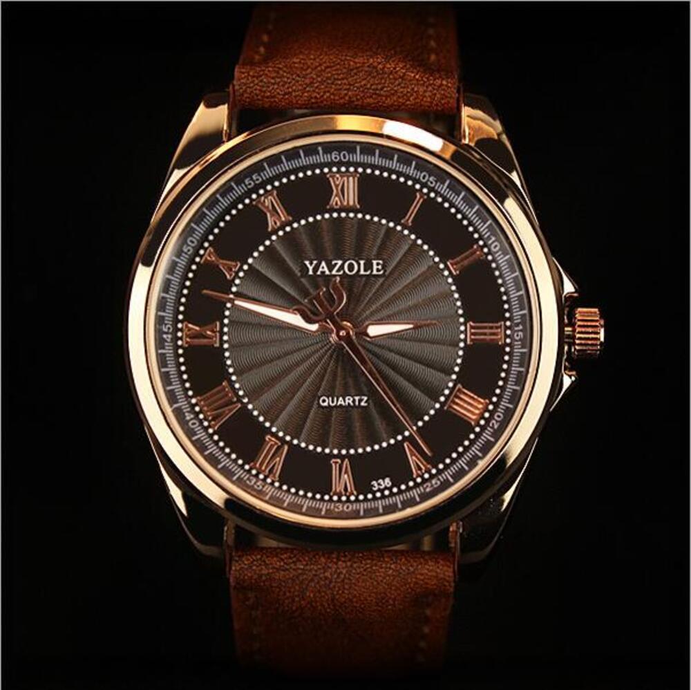 Yazole ビジネス 時計 男性 高級 クォーツ 腕時計 クラシック ファッション 革 時計 | ブラック×ブラウン