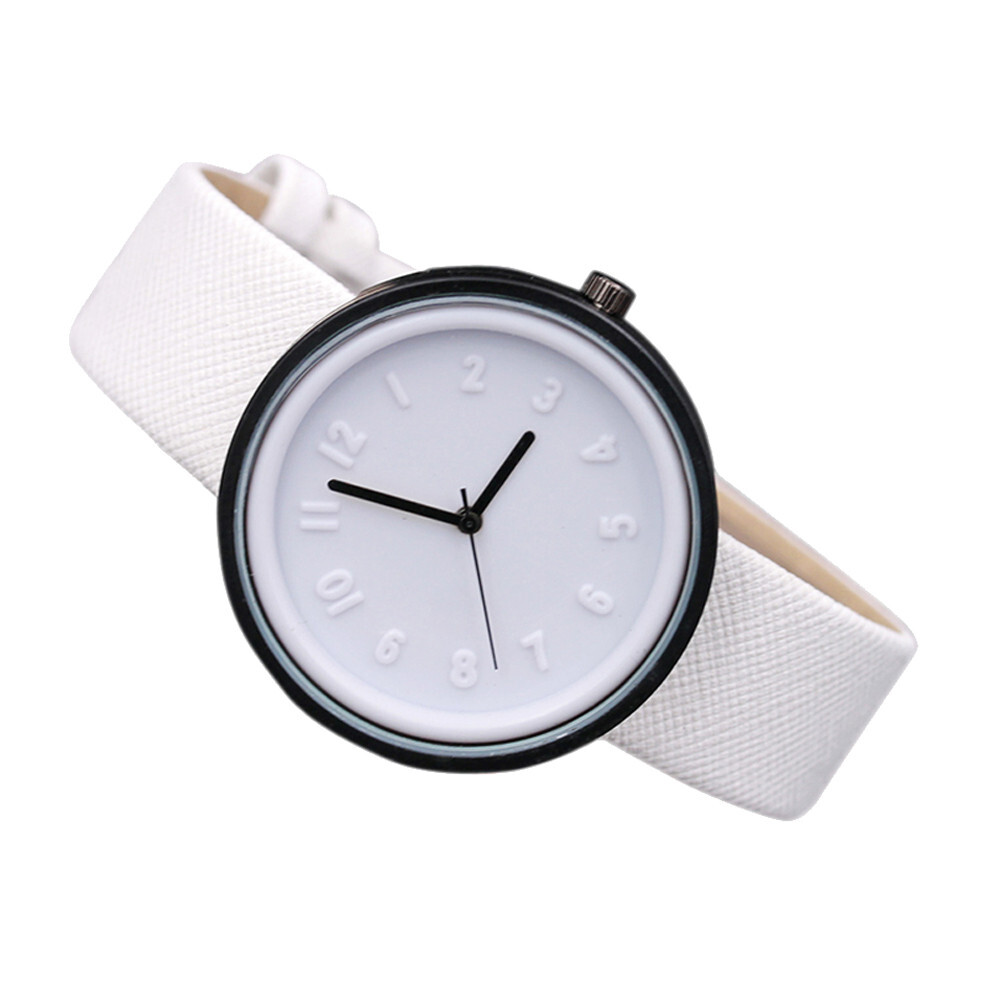 女性のシンプルな腕時計 ファッション シンプルなホワイトクォーツ腕時計 スポーツレザーバンド カジュアル 女性腕時計 | 白