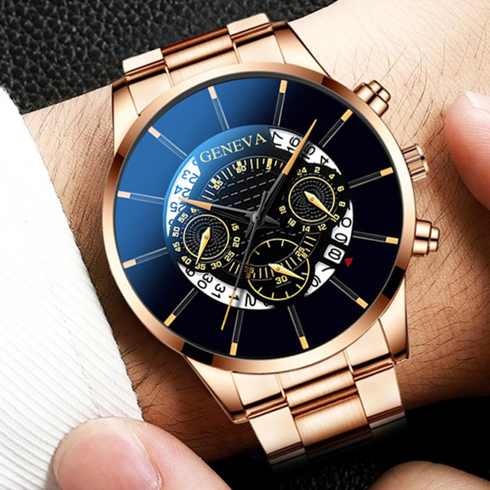 男性 ステンレス鋼 高級時計 カレンダークォーツ時計 メンズ腕時計 | ローズゴールドブラック