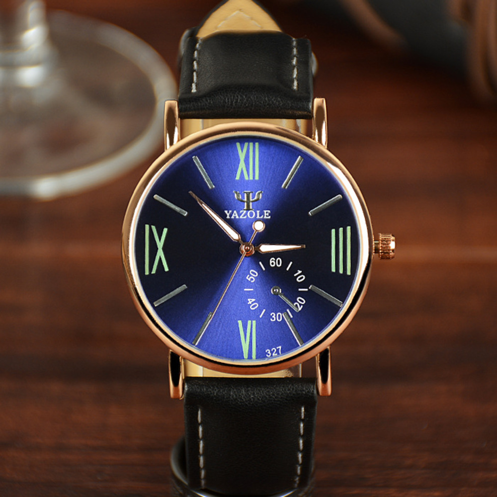 メンズウォッチ PUレザークォーツウォッチ 男性時計 レディース メンズ腕時計 | ブラックブルー