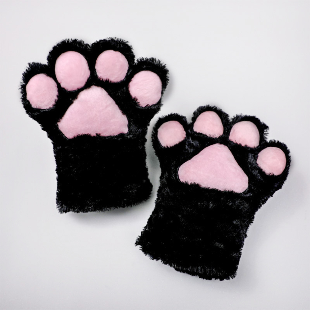 猫 手袋 コスプレ 肉球 もこもこ 動物 グローブ 暖かい 防寒 冬 ねこ 萌え かわいい もふもふ ハロウィン コミケ 衣装 小道具 | 黒