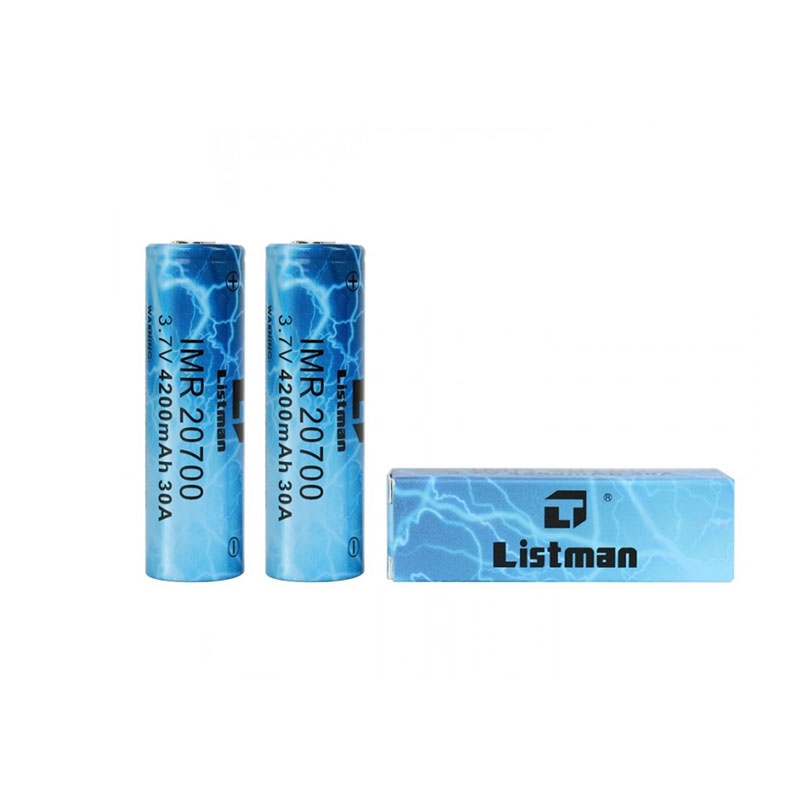 リストマン Listman IMR 20700 4200mAh 30A フラットトップ リチウムイオン充電池 2個