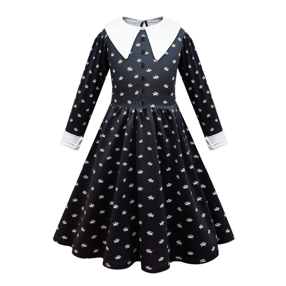 ウェンズデー・アダムス コスプレ ワンピース 衣装 ハロウィン アダムスファミリー 子供服 ドレス 女の子 ゴシック | 130cm