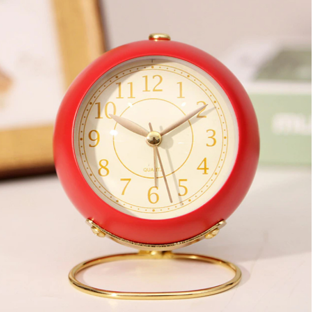 置き時計 おしゃれ 北欧 かわいい アナログ 目覚まし時計 アンティーク レトロ 電池式 アラーム | 赤