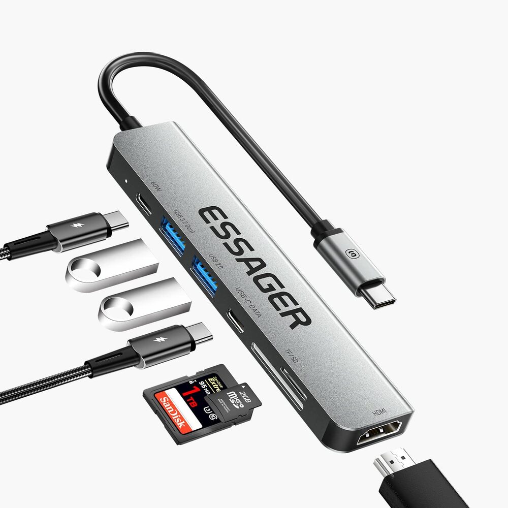 ESSAGER USB Cハブ 7イン1 USB タイプC マルチポート 4K HDMI USB3.0 SDカード microSDカード 急速充電