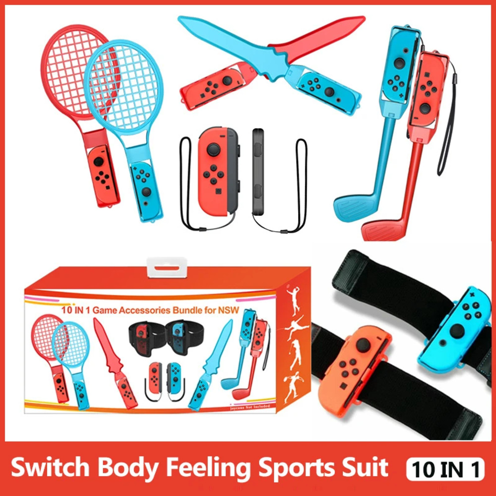 ニンテンドースイッチ スポーツアクセサリー バンドル セット 10 in 1 ゴルフクラブ テニス ラケット ストラップ ゲーム Nintendo Switch用