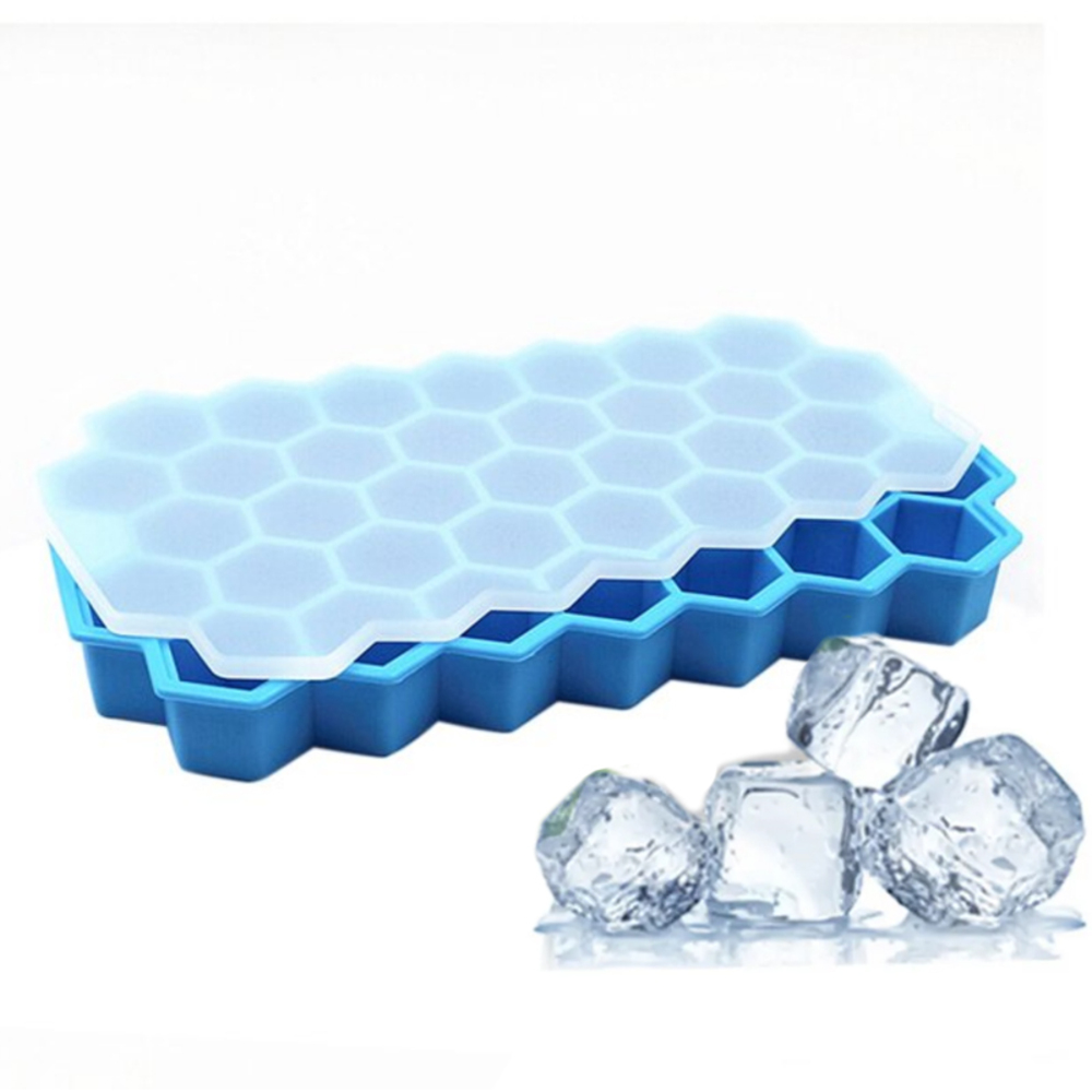 製氷皿 六角形 アイスキューブトレイ 蓋つき お菓子作り シャーベット 夏 ハニカム構造 可愛い シリコンモールド | ブルー