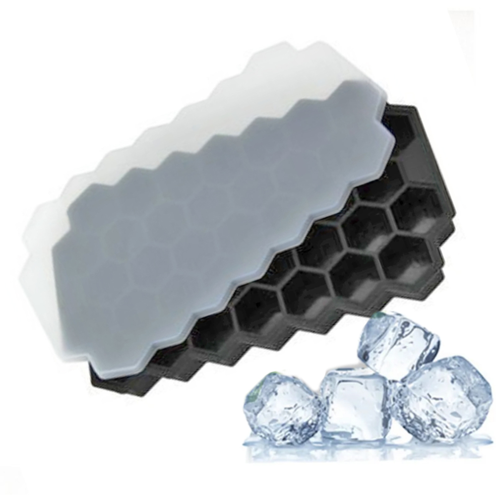 製氷皿 六角形 アイスキューブトレイ 蓋つき お菓子作り シャーベット 夏 ハニカム構造 可愛い シリコンモールド | ブラック