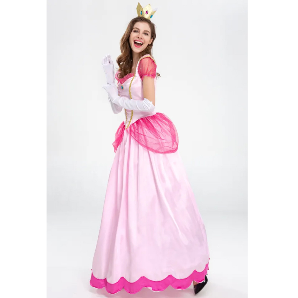 ピーチ姫 コスプレ ドレス 衣装 ハロウィン スーパーマリオ風 プリンセス 大人用 ピンク 仮装 | Mサイズ
