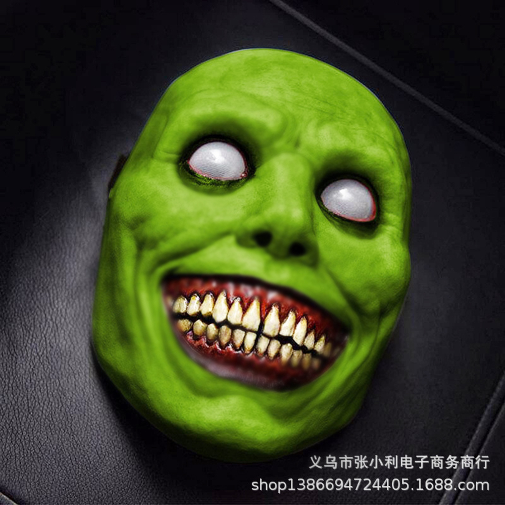 ハロウィン ホラー マスク ゴム製 悪魔 ゾンビ 笑顔 幽霊 デーモン 怖い 仮装 仮面 ドッキリ コスプレ | 緑