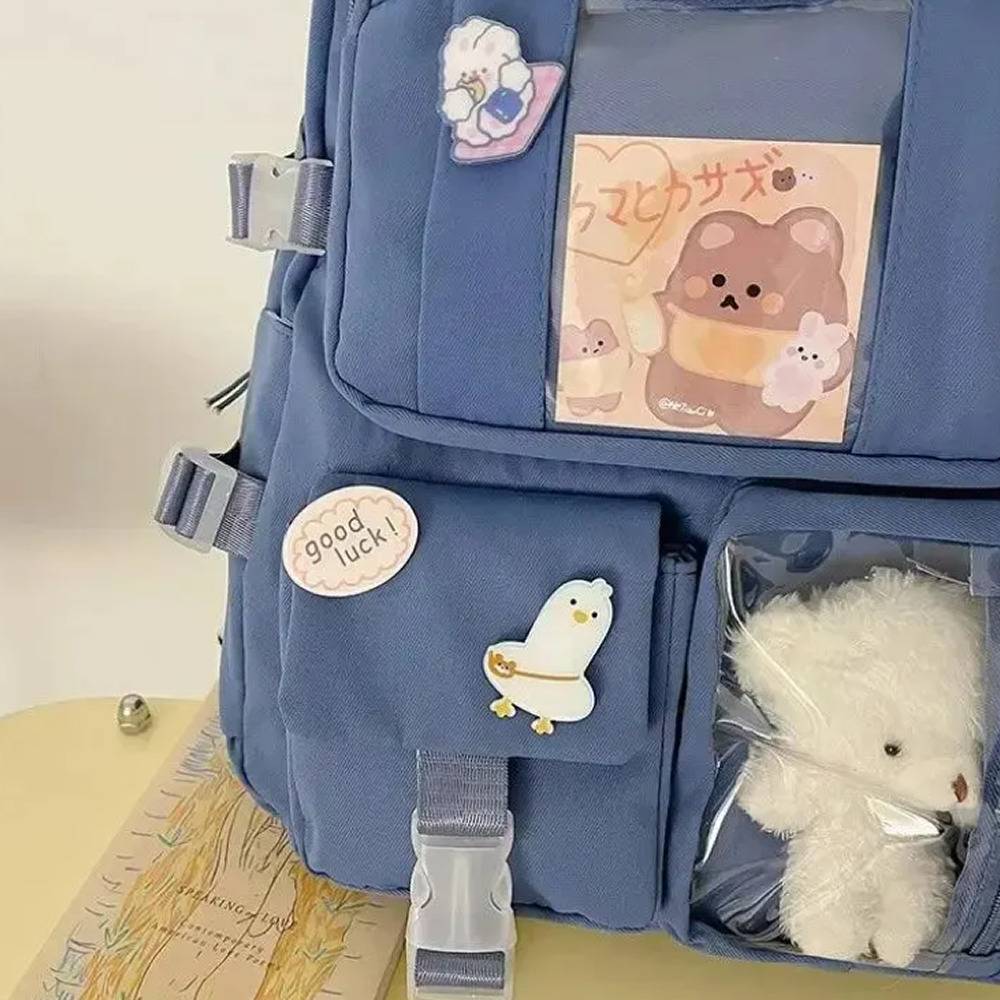 リュックサック 推し活 リュック ポケット付き ぬいぐるみ付き 韓国風 バックパック レディース 通学   ブルー - 画像2